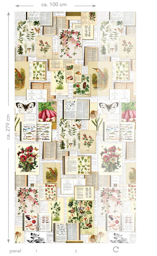 ESTAhome fotobehang botanische prenten beige, groen en roze - 100 x 279 cm - 158508