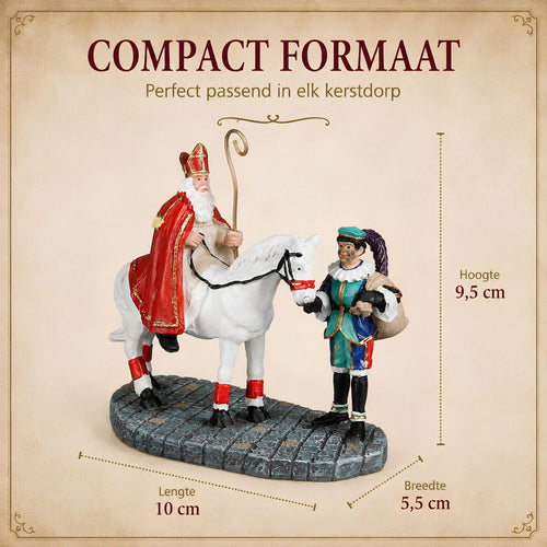 Luville Sinterklaasscène met Piet en Ozosnel - Kerstdorpfiguur uit de Molendam-serie - Sinterklaasdecoratie van Polyresin - Miniatuur voor Winterdorp