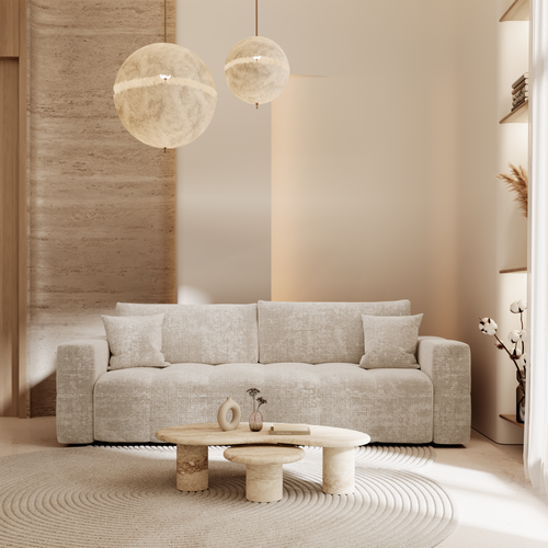 Premium Interiors - Snel uitklapbare slaapbank VIBE - gewaafd fluweel crème 226cm