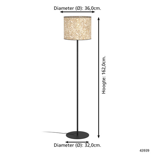 EGLO vloerlamp Butterburn - e27 - 162 cm - zwart/wit/groen