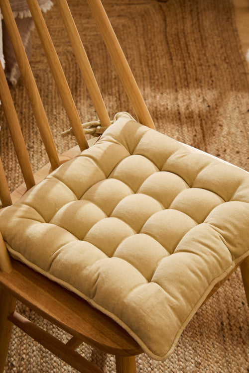 Calma House Stoelkussen Velour - Ecru - 40x40x4