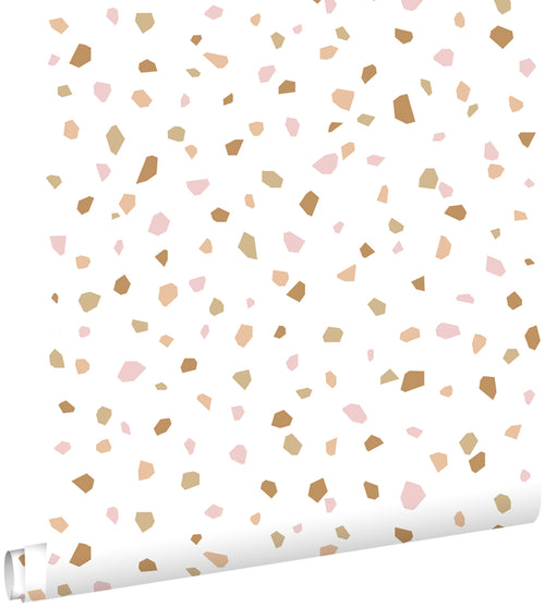 ESTAhome behang terrazzo zacht roze, warm oranje en beige - 0,53 x 10,05 m - 139198 - vtwonen shop