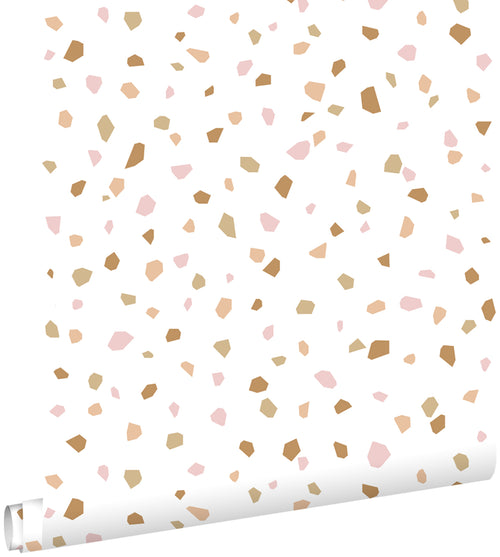 ESTAhome behang terrazzo zacht roze, warm oranje en beige - 53 cm x 10.05 m - 139198