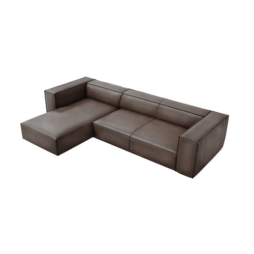 Cosmopolitan Design - Linker hoekbank Turin 5-zits, echt leer grijs bruin - 173x290x68cm