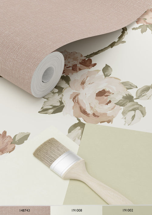 ESTAhome behang vintage bloemen gebroken wit en oudroze - 53 cm x 10.05 m - 139406