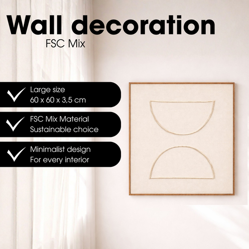 Mica Decorations Wanddecoratie - Wandpaneel Abstracte Kunst 60 x 60 x 3,5 cm - Woondecoratie voor Woonkamer of Slaapkamer - Beige