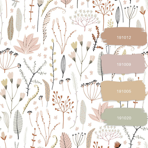 ESTAhome behang veldbloemen zacht roze, grijs en terracotta - 53 cm x 10.05 m - 139702