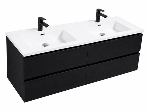 Badplaats Badkamermeubel Set Angela 140 cm – Zwart Houtnerf – Badmeubel met Wastafel