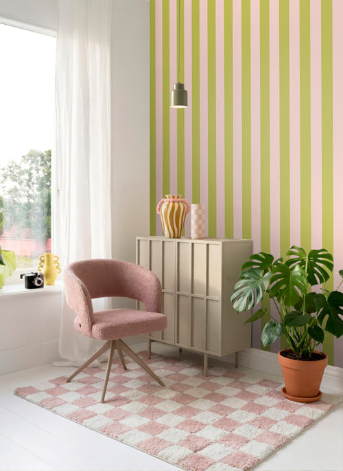ESTAhome behang strepen roze en groen - 0.53 x 10.05 m - 131574