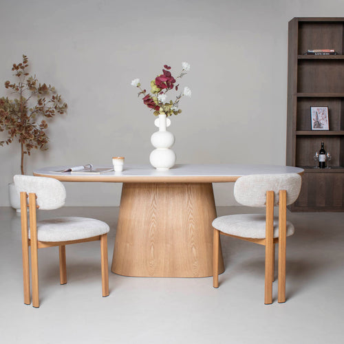 Giga Meubel Eettafel Alba - Wit Keramiek/Naturel - 200x90x77cm