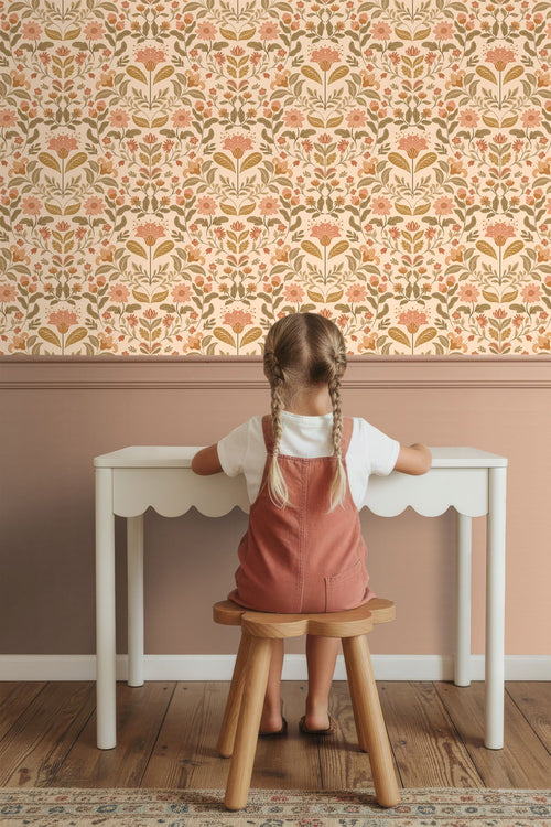 ESTAhome behang vintage bloemen warm beige en groen - 50 x 900 cm - 131897