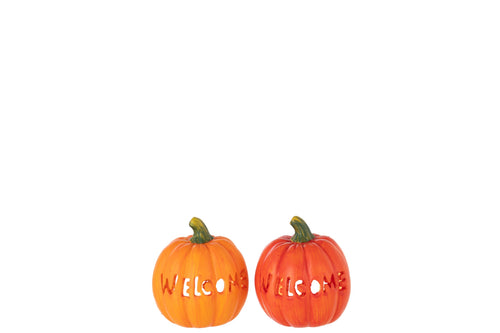 J-Line decoratie Pompoen - keramiek - oranje - small - 2 stuks