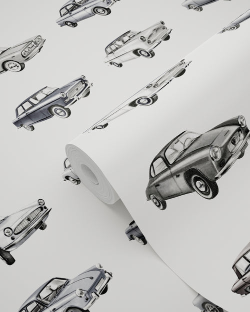 ESTAhome behang vintage auto's zwart - 53 cm x 10.05 m - 138733