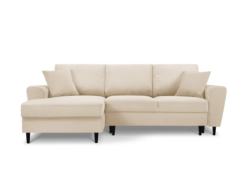 Cosmopolitan Design Uitklapbare hoekbank links met opbergdoos Kyoto 4-zits, ribfluwelen, beige - 145x241x88cm