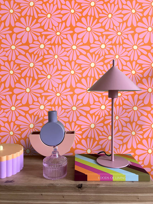 ESTAhome behang madeliefjes roze, oranje en geel - 50 x 900 cm - 131815