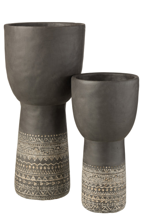 J-Line bloempot Gat Decoratie Etnisch - cement - grijs - large - Ø 23 cm - vtwonen shop