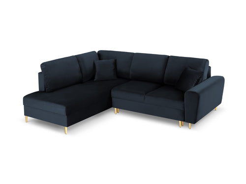 Cosmopolitan Design Uitklapbare hoekbank links met opbergdoos Kyoto 5-zits, flueel, donkerblauw - 194x243x88cm