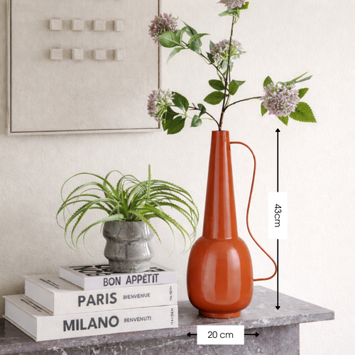 Mica Decorations Tosno Decoratieve Vaas - Bloemenvaas 24 x 20 x 43 cm - Woondecoratie Bloemvaas voor Binnen - IJzer, MDF, Fluweel - Bruin