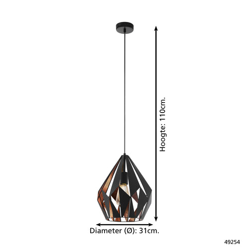 EGLO hanglamp Carlton 1 - e27 - ø 31 cm - zwart/koper - vtwonen shop