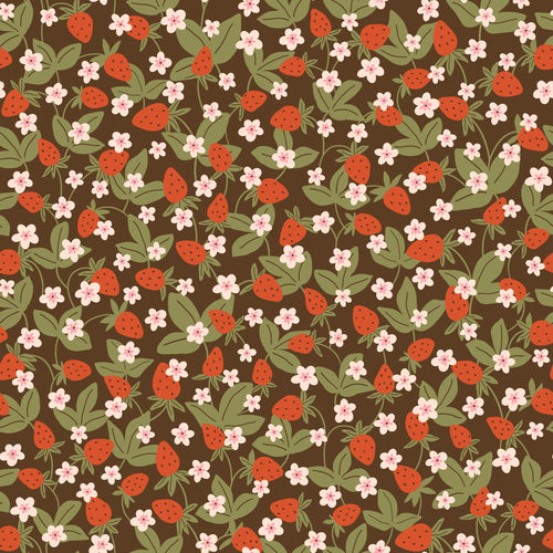 ESTAhome behang aardbeien vergrijsd olijfgroen en rood - 50 x 900 cm - 132169