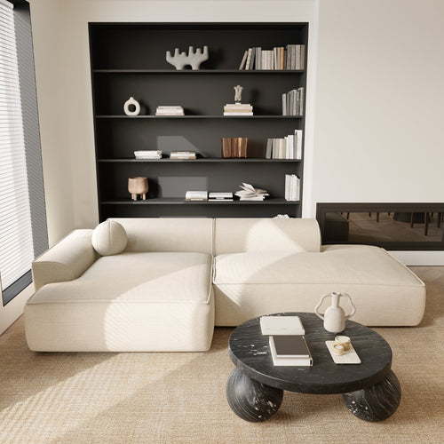 Sia Home - Hoekbanken links ANIA - Geweven stof - Crème - 260.0 CENTIMETERScm