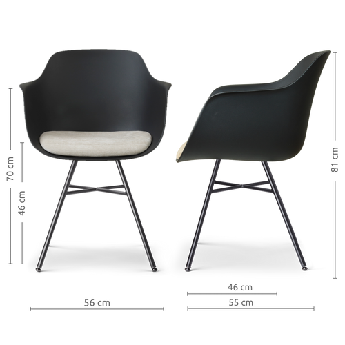 Nolon Noa-Liz eetkamerstoel zwart met naturelbeige zitkussen - zwart onderstel