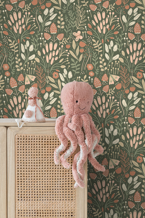 ESTAhome behang bladeren en bloemen groen en terracotta - 50 x 900 cm - 131383 - vtwonen shop