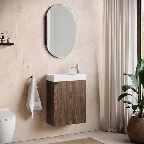 Badplaats Toiletmeubel Keno 50 x 23 cm – Walnoot Bruin – Fonteinmeubel met Wastafel