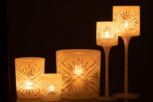 J-Line theelichthouder op voet Santorini - glas - wit - large - vtwonen shop