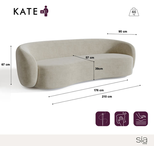 Sia Home - Rechte slaapbanken KATE - Zacht aanvoelende geweven stof - Crème - 210cm