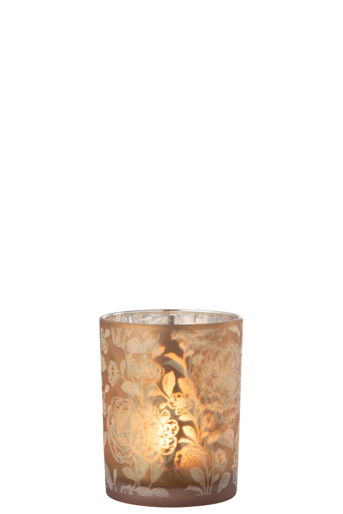 J-Line windlicht Bloemen - glas - bruin/zilver - medium - vtwonen shop