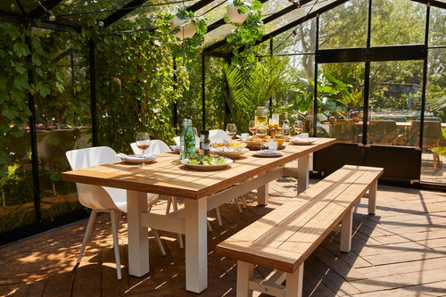Hartman Dining Tuinset Sophie Yasmani - Naturel/Wit Teakhout - 300x100x76cm - vtwonen shop