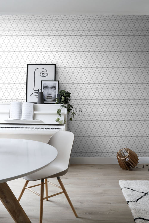 ESTAhome behang grafische driehoeken wit en zwart - 53 cm x 10.05 m - 139148
