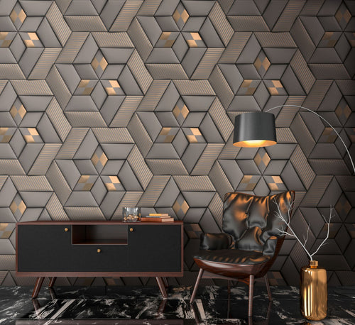 Livingwalls behang 3D-motief grijs, taupe en bronze - 53 cm x 10.05 m - AS-391781 - vtwonen shop