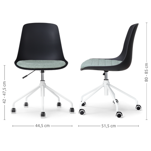 Nolon Nout-Liv Bureaustoel Zwart - Zacht Groen Kussen - Wit Onderstel