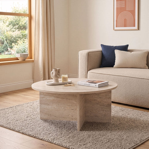 Calicosy - SOLEIL Salontafel met afgerond blad - Naturel - 90x90x40 cm
