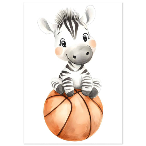 Artfulprints Poster Sportieve zebra   - 50x70 cm - Meerkleurig