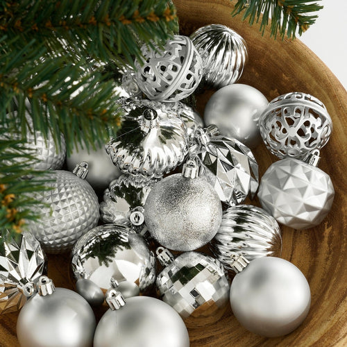 House of Seasons Kerstballen Set - 60 Stuks - Ø7 cm - Onbreekbaar - Zilver