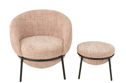 J-Line loungestoel + poef - ijzer - roze/zwart