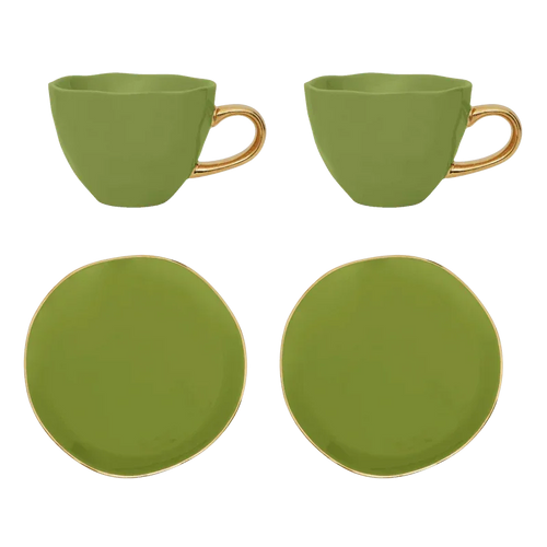 Urban Nature Culture Good Morning kopje Cappuccino/Tea en bord Evergreen Sprig - set van 4 - in cadeauverpakking