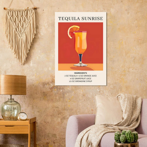 Artfulprints Poster met Lijst Tequila Sunrise cocktail - Ingrediënten   - 50x70 cm - Oranje