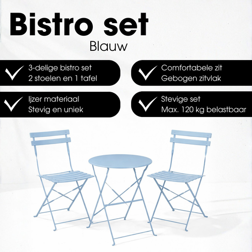 Mica Decorations Laurence Bistroset Metaal - Set van 3 - Tuinstoelen en Tuintafel - Balkonset 2 Personen - Bistrotafel Rond en Bistrostoel Bistro Set