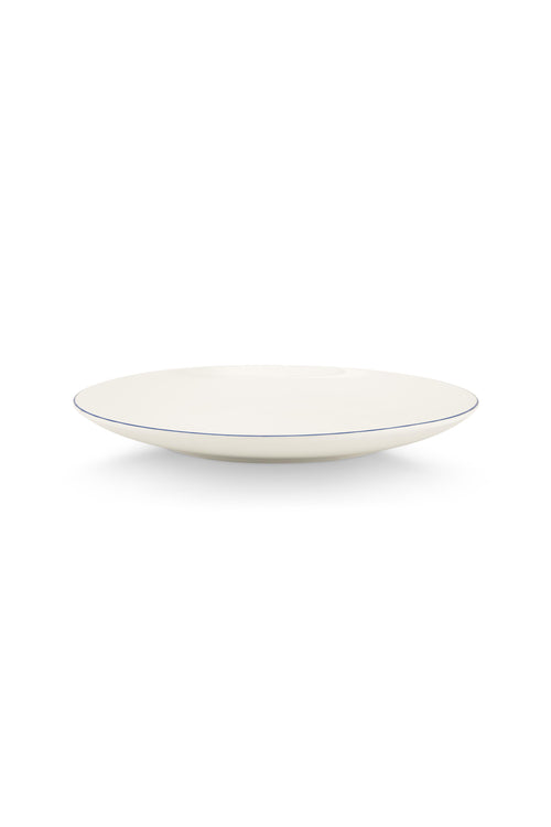 vtwonen - Lunchbord - Wit/Blauw Lijn - Porselein - 23cm - Set van 6