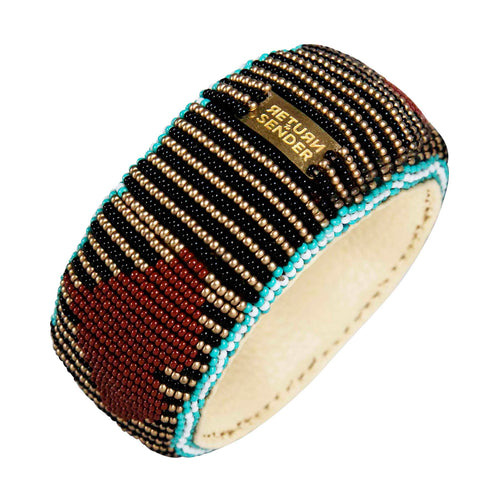 Return to Sender Armband breed bordeauxrood met hearts met glazen kralen