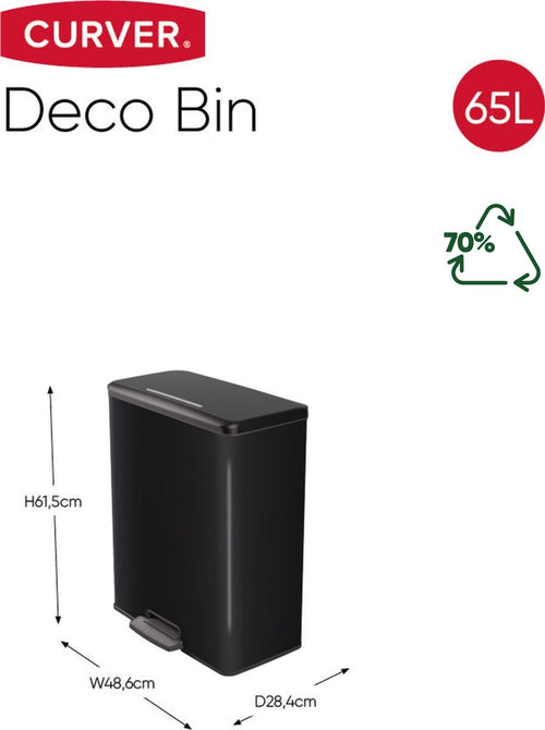 Curver Decobin Prullenbak - 65L - Rechthoekig - Zwart - vtwonen shop