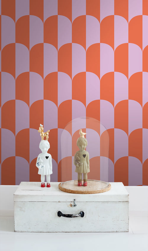 ESTAhome behang art deco bogen lila paars en oranje - 53 cm x 10.05 m - 139982 - vtwonen shop