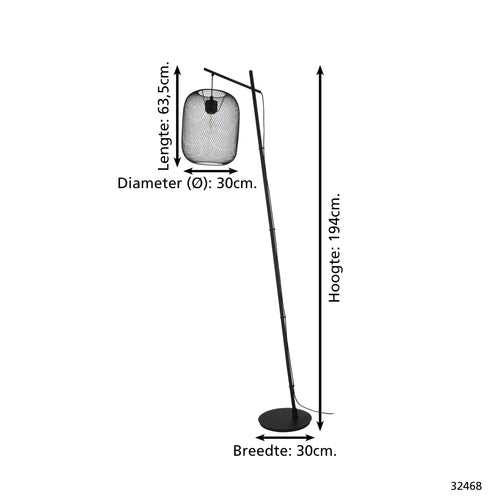 EGLO vloerlamp Wrington - e27 - 194 cm - zwart - vtwonen shop