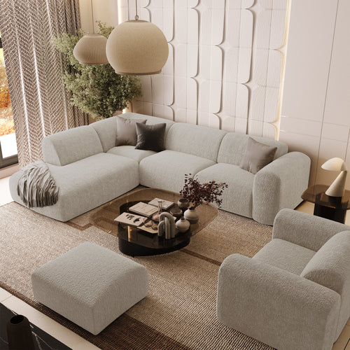 Sia Home - Grote hoekbank, links MYRA - fluweel met motieven beige 269cm