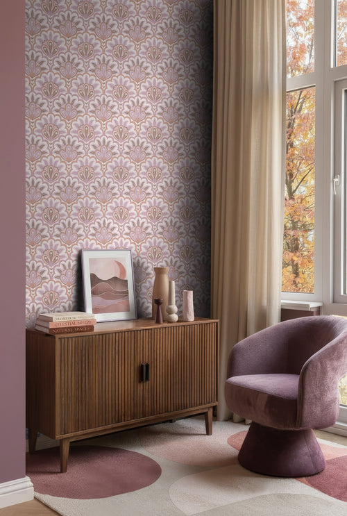 ESTAhome behang oosters barok motief lila paars en roze - 50 x 900 cm - 131033