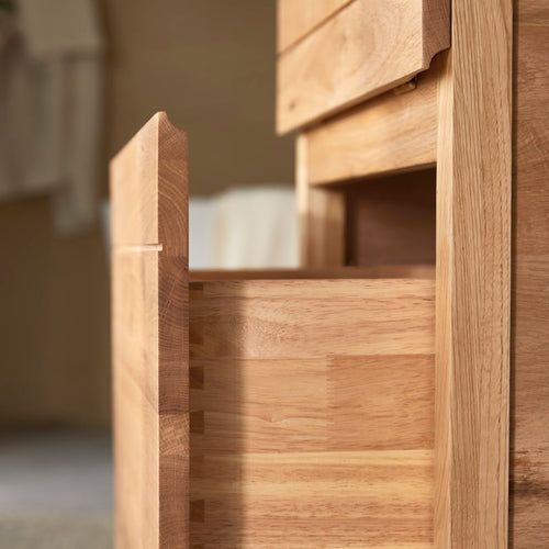 Tikamoon Massief eikenhouten en keramisch badkamermeubel 60 cm - Naturel